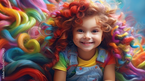 A little girl with a bunch of colorful hair