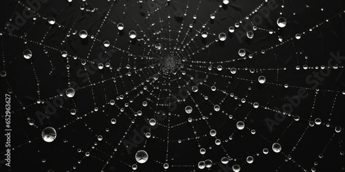 Fog droplets in a spiderweb. Generative AI