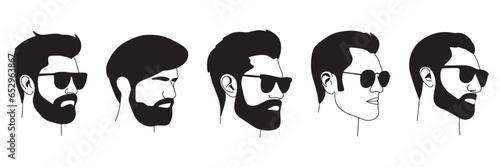 Set of hand drawn men profiles silhouette. Fashion man avatar in doodle style. Vector illustration.