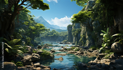 Tranquil scene of a tropical rainforest  reflecting beauty in nature generated by AI
