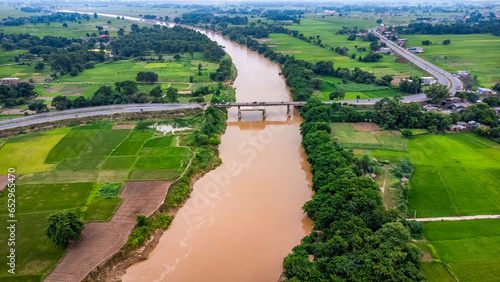 Wallpaper Mural Aerial View of River and Bridge in Rural Nepal During Monsoon Season Torontodigital.ca