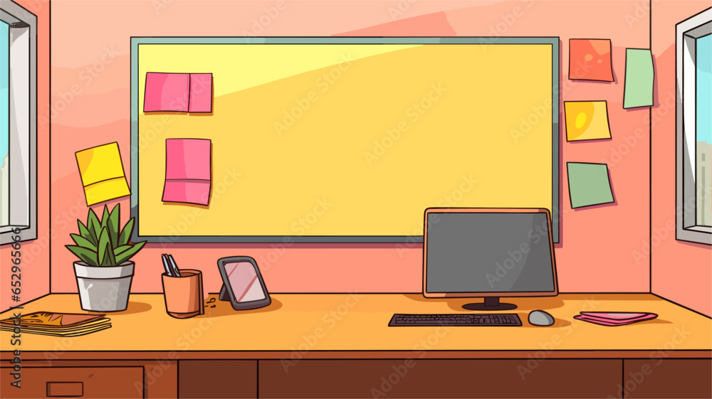 Desktop board with stickers flat style vector Desktop board with stickers flat style vector