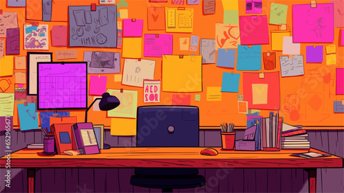 Desktop board with stickers flat style vector