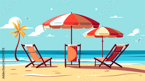 Beach sun loungers sun umbrella vector