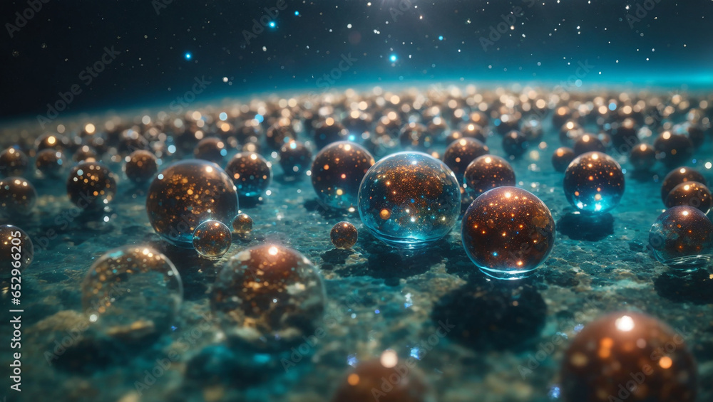 Small orbs in a pound under crystal clear water - AI Generative
