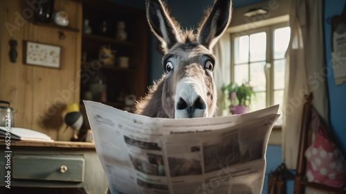Fotografia shocked donkey reading a newspaper