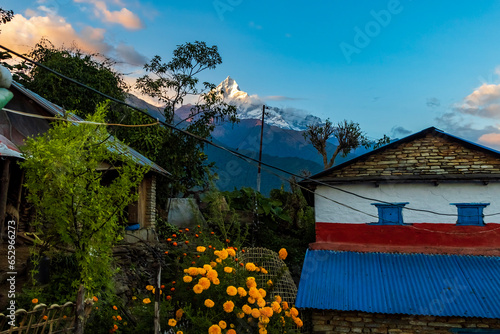 Wallpaper Mural Mount Fishtail aka Machhapuchhare Himal in local language against village life. Torontodigital.ca