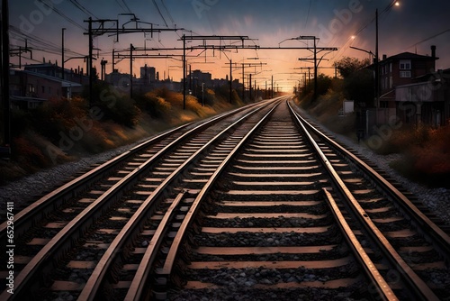 railroad tracks at sunset AI Generated 