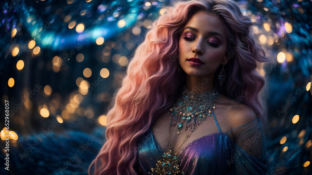 Portrait of a beautiful woman with pink hair surrealism, fairytale Portrait of a beautiful woman with pink hair surrealism, fairytale