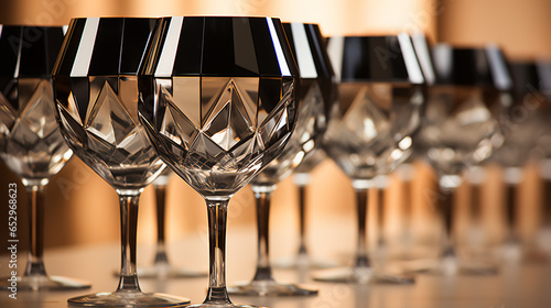 Row of Crystal Glasses - dinnerware - stylish and classic - restaurant - bar - drink ware - goblets  photo