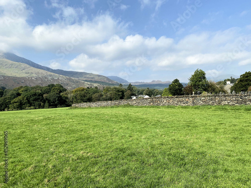A view of the North Wales countryside at Beddgelert on a sunny day
