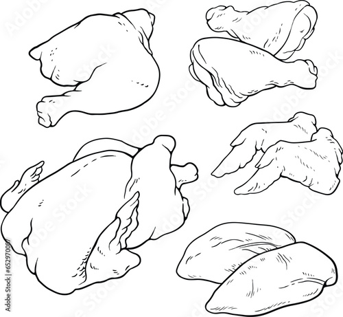 Chicken meat set. Vector illustration - Black and white, Black line vector