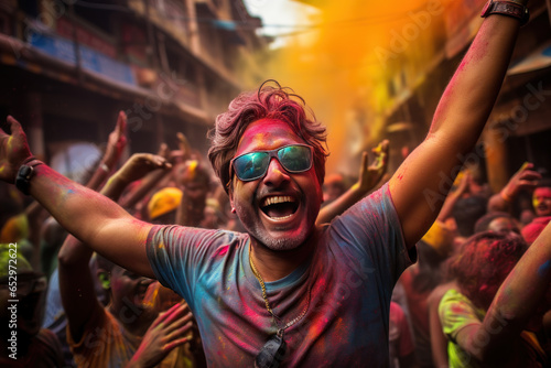 Annual Hindu spring festival Holi , Love and Spring, people rejoice at the holiday