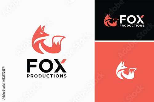 Simple Cartoon Fox Coyote Jackal Vixen with tail for Canine Wildlife silhouette logo design