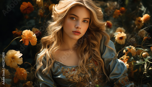 A beautiful young woman with long blond hair and elegance generated by AI