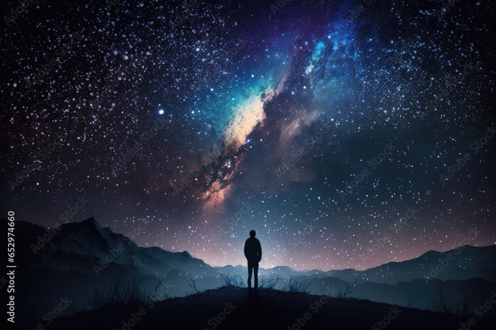 Silhouette of man looking at milky way galaxy