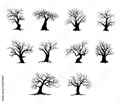 collection set of naked trees silhouettes