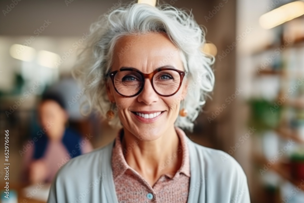 woman psychologist in glasses look at camera. AI Generated - obrazy, fototapety, plakaty 