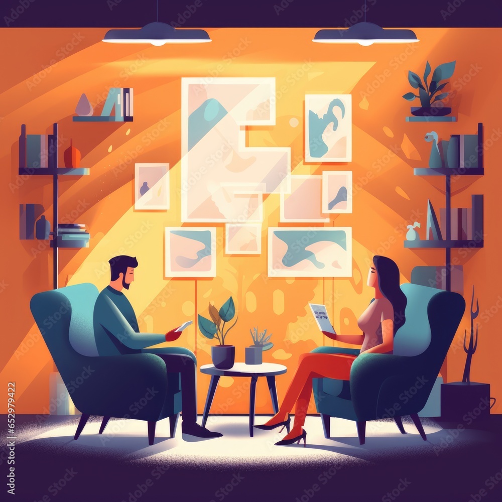 Psychologist talking with a client in her office. AI Generated Psychologist talking with a client in her office. AI Generated