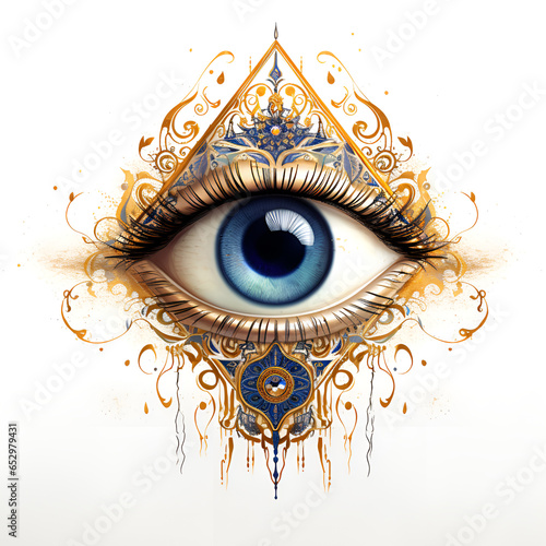 Beautiful eye tattoos, bohemian style eye painting art. Generative AI