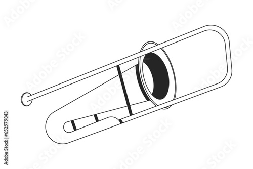 Jazz trombone musical instrument black and white 2D line cartoon object. Music practice equipment isolated vector outline item. Wind brass instrument for orchestra monochromatic flat spot illustration