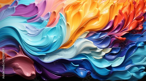 Rendered Acrylic Paint Texture: Bold Rainbow Swirls & Marbled Waves in a High-Quality Abstract Background Banner photo