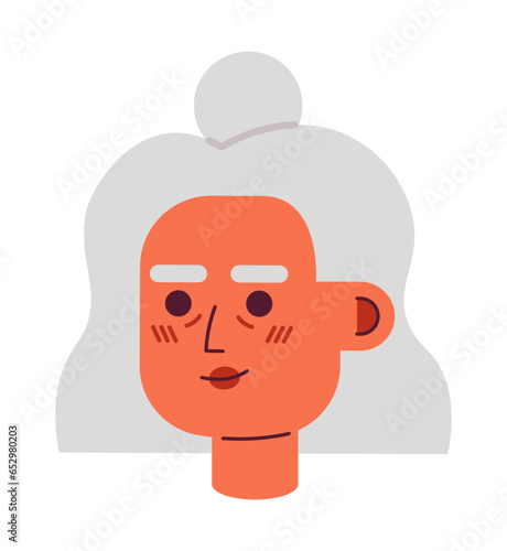 Hispanic senior citizen 2D vector avatar illustration. Elderly latina woman cartoon character face. Latinamerican female portrait. Middle-aged person flat color user profile image isolated on white