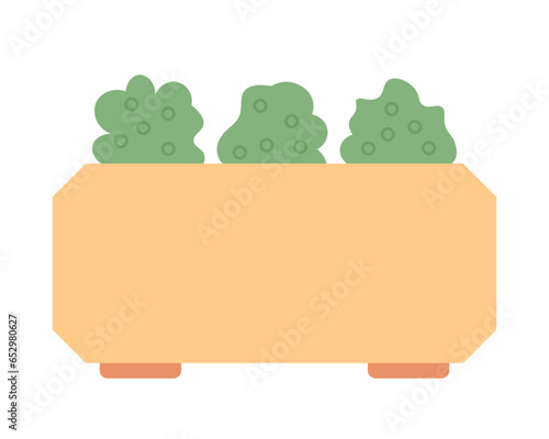 Potted shrubs 2D cartoon object. House plants in gardening pots isolated vector item white background. Evergreen houseplants outdoor. Decorative garden flowerpot color flat spot illustration