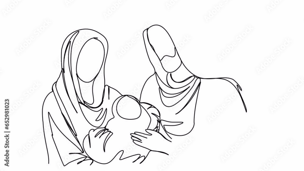 Nativity scene one line drawing animation wit alpha channel. Biblical stories, Joseph, virgin Mary with Jesus Christ in her arms. Nativity scene one line drawing animation wit alpha channel. Biblical stories, Joseph, virgin Mary with Jesus Christ in her arms.