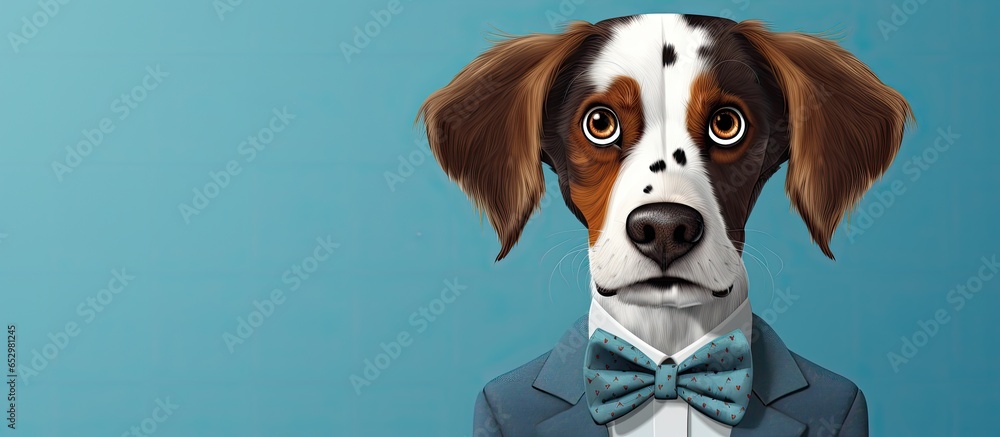 Funny dog in a suit looks shocked and silly Smiling waiting and wearing ...