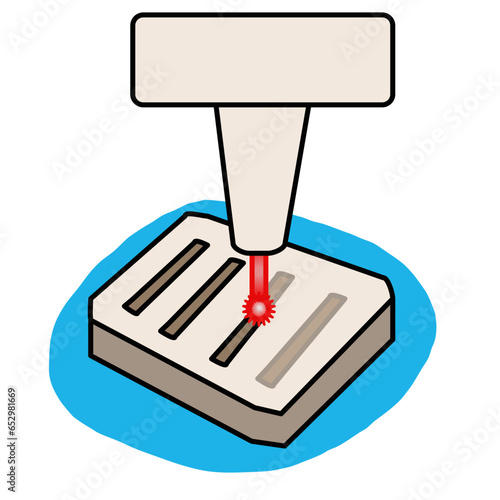 Laser beam etching lines on a sample. Nanotechnology concept.