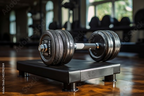 Iron dumbbells are poised for action in a well equipped fitness area