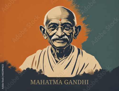 Mahatma Gandhi Painting Portrait. Creative concept of 2 October Mahatma Gandhi Jayanti, Independence Day of India & Republic Day of India.