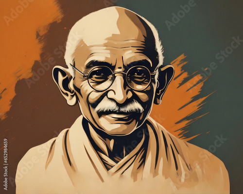 Mahatma Gandhi Painting Portrait. Creative concept of 2 October Mahatma Gandhi Jayanti, Independence Day of India & Republic Day of India.