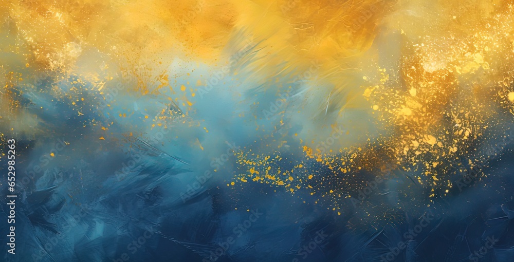 Fototapeta premium A blue abstract background for Christmas cards with gold accents and a beautiful bokeh.