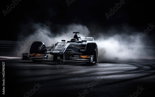 Dramatic shot of a race car just before entering a chicane. Generative AI © piai