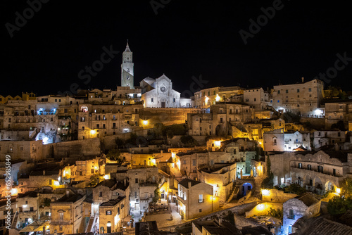 Night view of ancient city Materain Italy