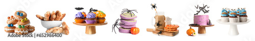 Set of creative Halloween sweets isolated on white