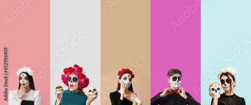 Set of people with painted ...