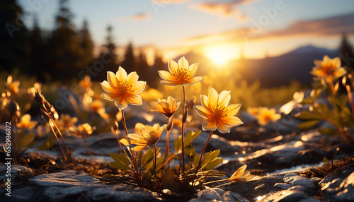 A vibrant yellow flower blossoms in the tranquil meadow generated by AI