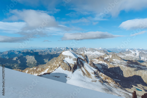 View of mountain peak from Gran Paradiso peak in Aosta Valley in Italy