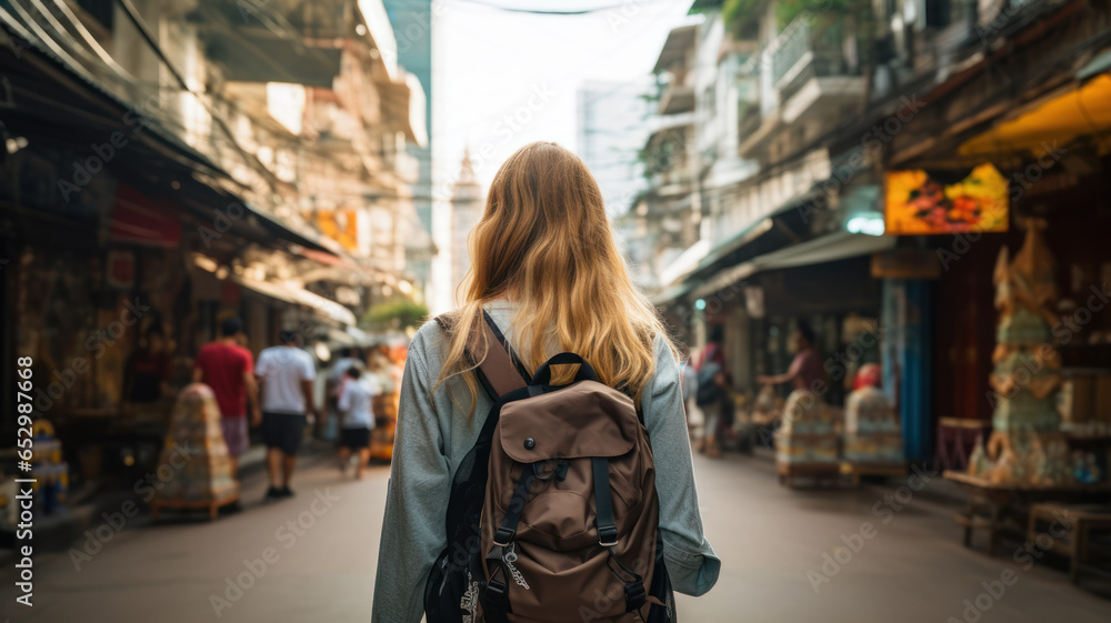 Back View of Traveler Exploring Bangkok Back View of Traveler Exploring Bangkok