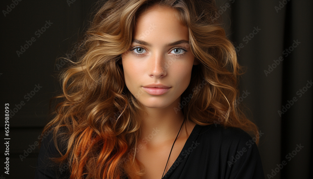 Fototapeta premium A beautiful young woman with long blond hair looking confidently generated by AI