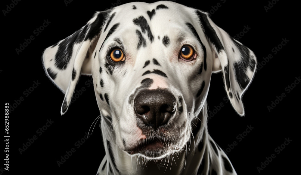 Realistic portrait of Dalmatian dog. AI generated