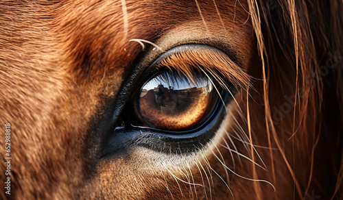 Closeup portrait of horse's eye. AI generated © Alicina