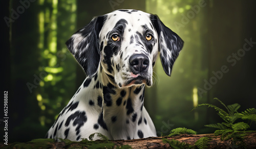 Realistic portrait of Dalmatian dog. AI generated