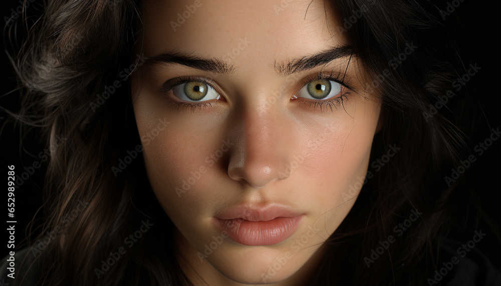 Young adult woman with brown hair, looking at camera confidently generated by AI Young adult woman with brown hair, looking at camera confidently generated by AI