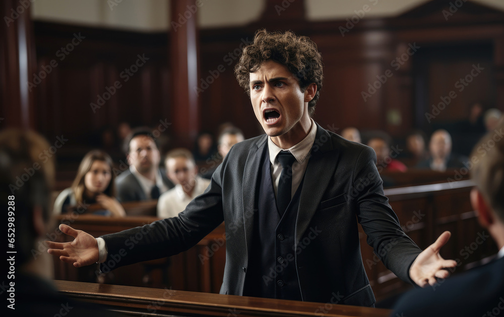 A lawyer arguing in a court. Generative AI - obrazy, fototapety, plakaty 