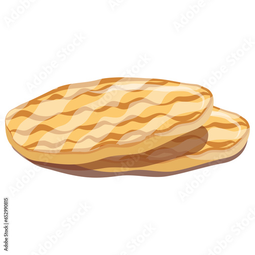 Grilled fluffy pita bread. Basic ingredient of the famous Pita Gyros Greek fast food. Vector illustration.