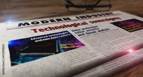 Canvas Print Technological sovereignty digital technology newspaper on table